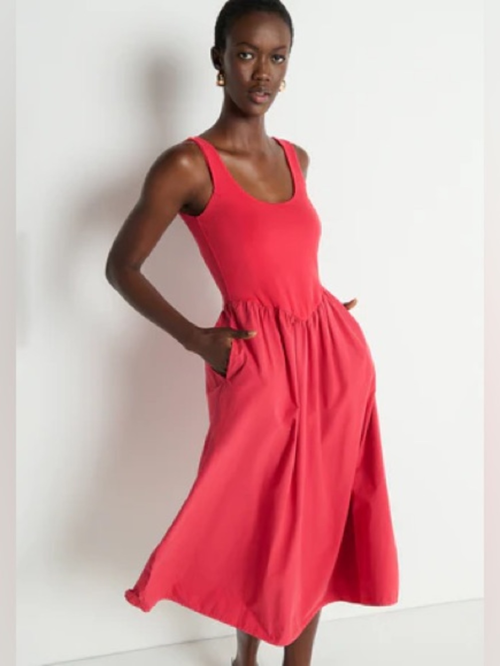 Nation Los Angeles LTD Fiona Fit & Flare Sleeveless Midi Dress Red Medium NWT